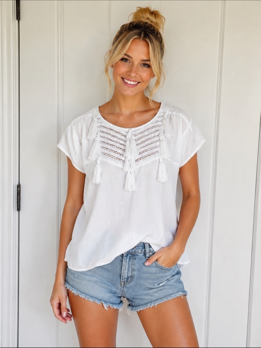Figue white blouse with tassels 26568